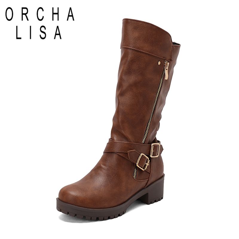 Women'S Shoes Extended Sizes - ORCHALISA Retro Ladies Mid Calf Footwear
