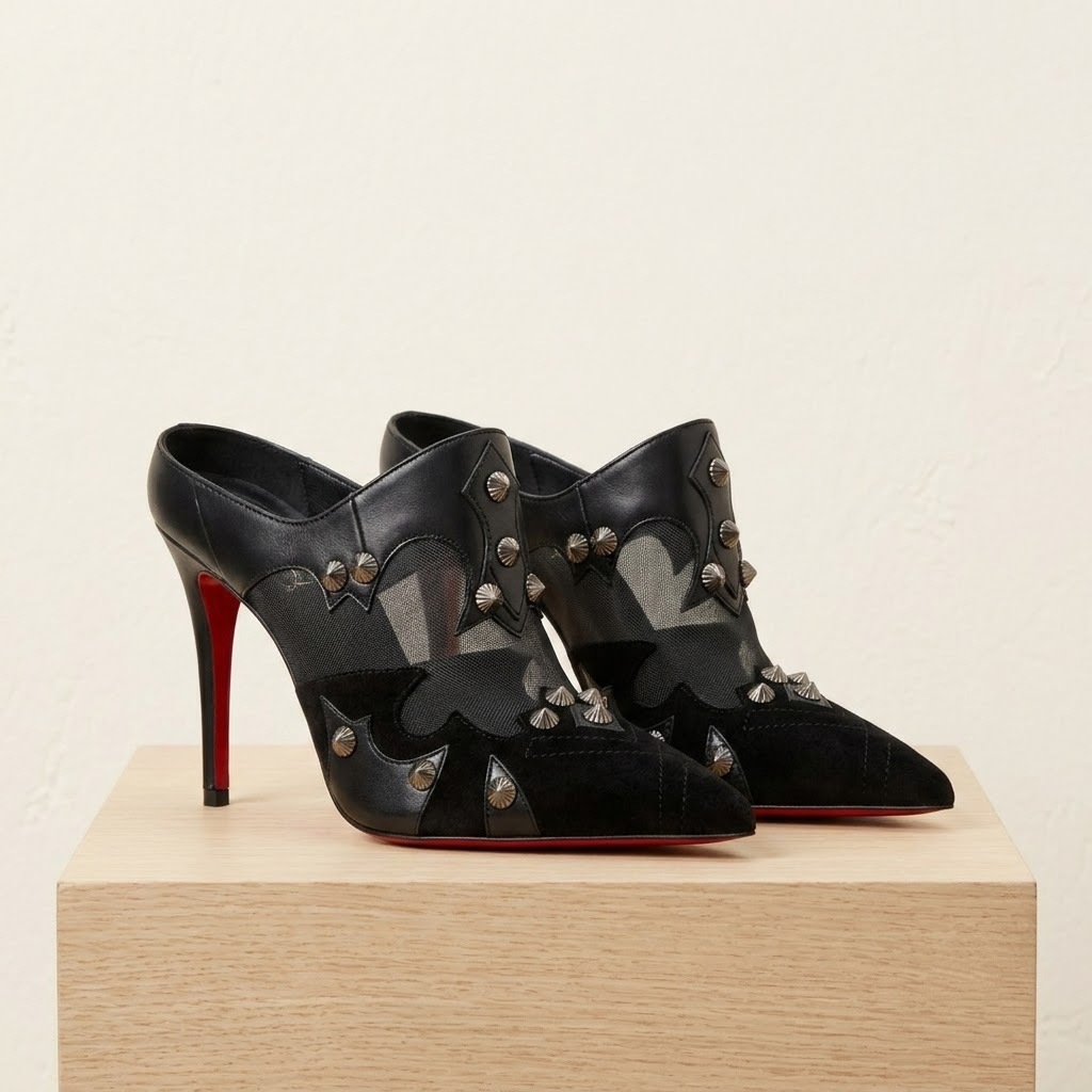 Pointed Toe Flat - Women Black Mesh Patchwork Mule Heels