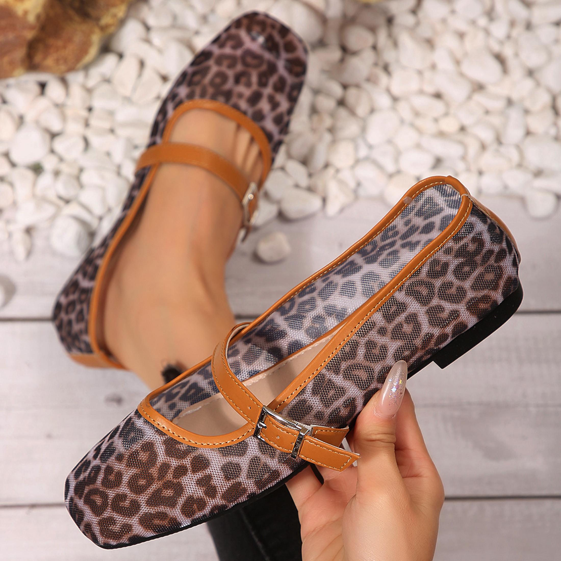 Shoes For Women Flats - Women's Leopard Mesh Flats Square Toe