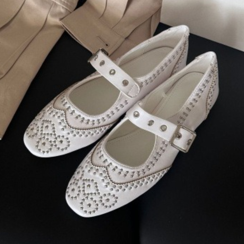 Retro Rivet Buckle Design Flat - Shoes For Women Flats review and price