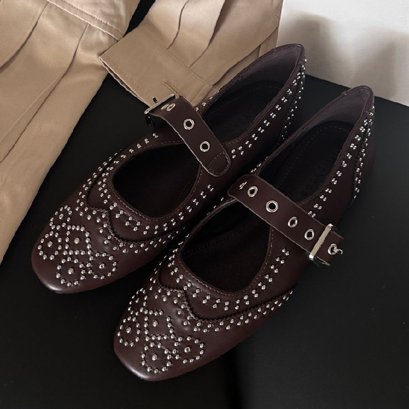 Retro Rivet Buckle Design Flat - Shoes For Women Flats review and price