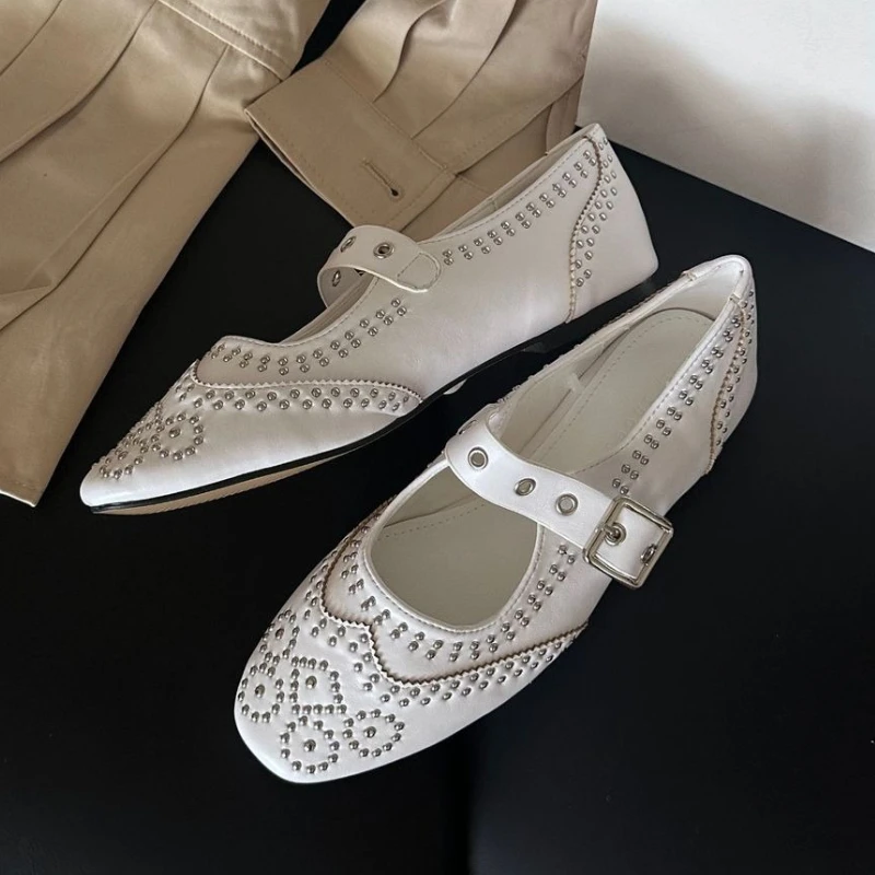 Retro Rivet Buckle Design Flat - Shoes For Women Flats review and price