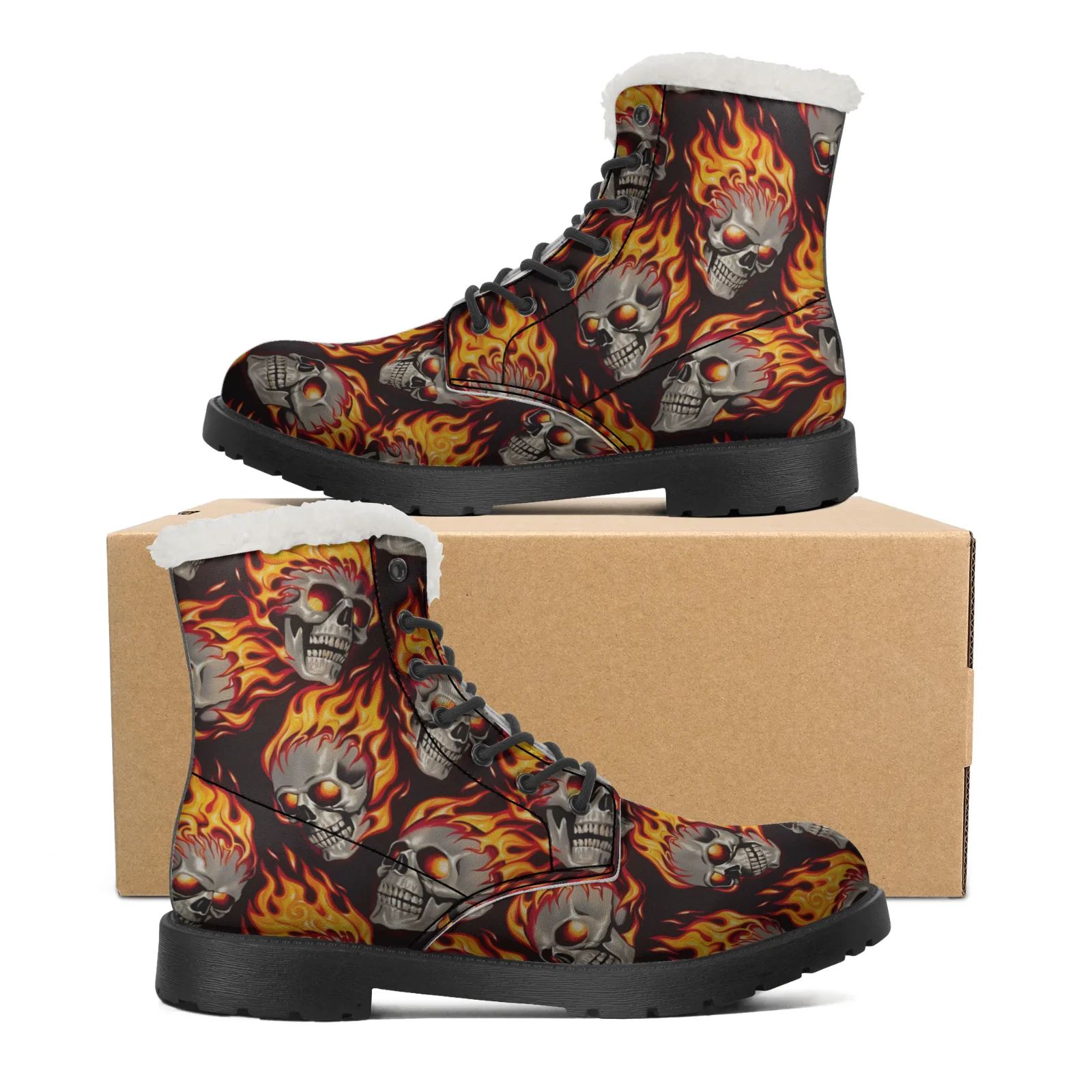 Fire Skull Patterns Snow Boots - Women Shoes Us To Eu review and price