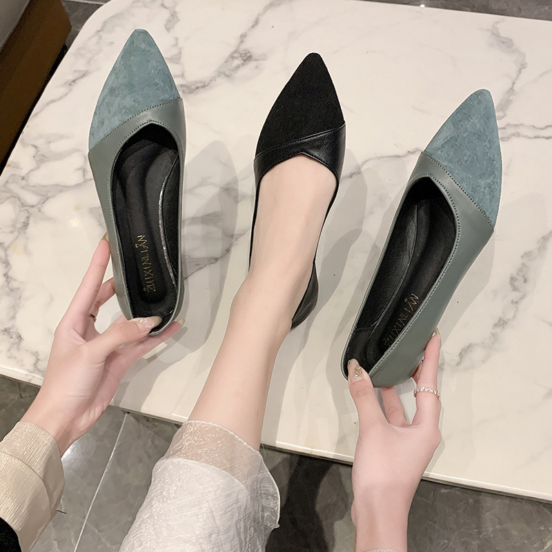 Flat black leather shoes for w - Pointed Toe Flat review and price